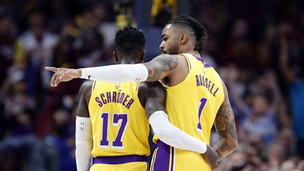 Los Angeles Lakers guard D'Angelo Russell and guard Dennis Schroder